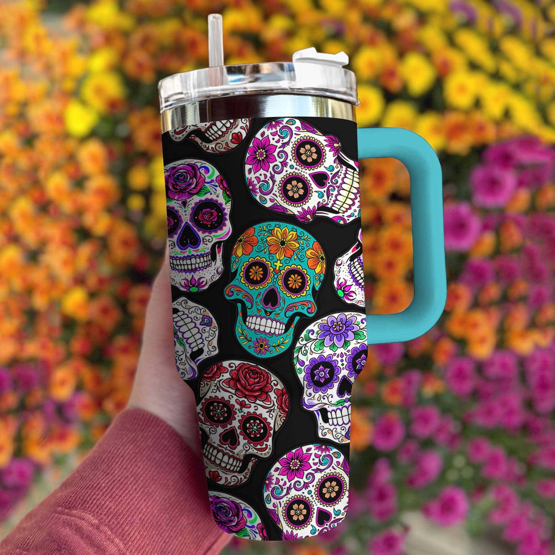 Skull 40 Oz Shineful™ Tumbler Gorgeous Madala Skulls Tl10 Turquoise Blue 40Oz