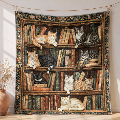 Shineful Quilt 3-Piece Set Book Nook Cats Reading