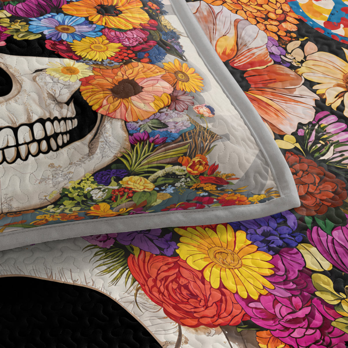 Shineful Quilt 3-Piece Set Skull Blossom
