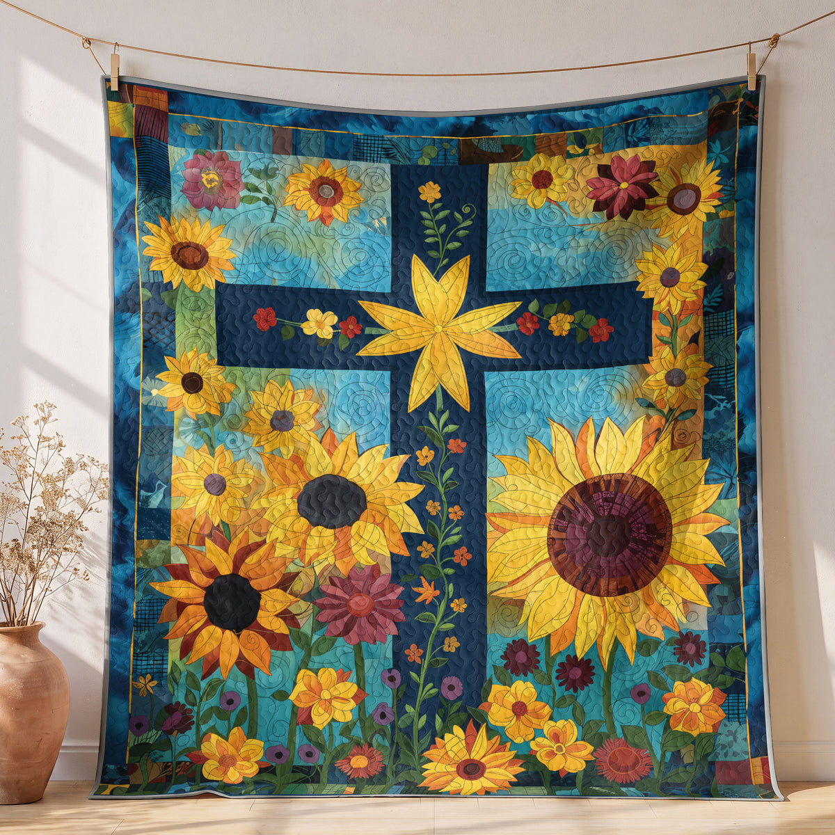 Shineful  Quilt 3-Piece Set Sunflower Cross