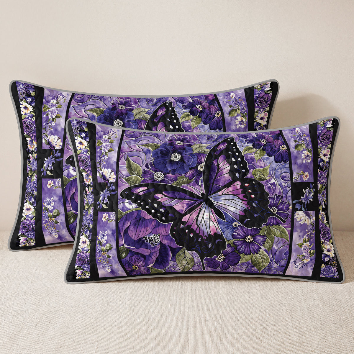 Shineful Quilt 3-Piece Set Gorgeous Purple Butterfly Flowers