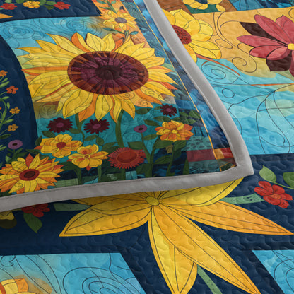 Shineful  Quilt 3-Piece Set Sunflower Cross