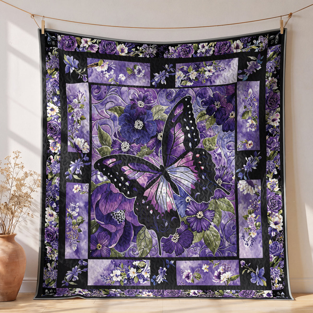 Shineful Quilt 3-Piece Set Gorgeous Purple Butterfly Flowers