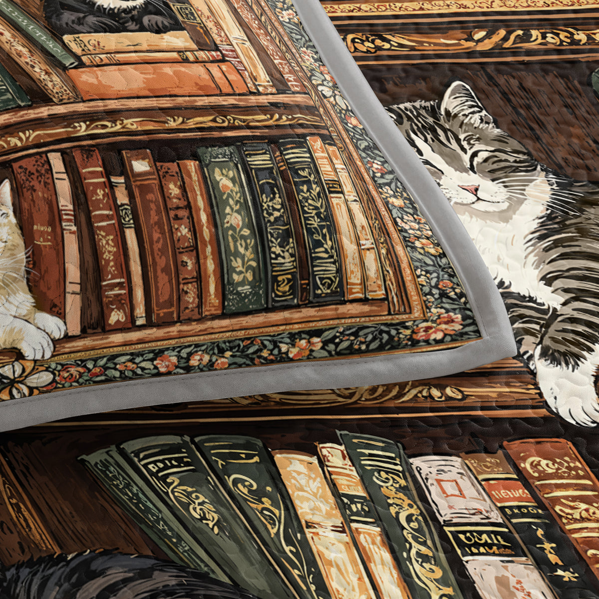Shineful Quilt 3-Piece Set Book Nook Cats Reading