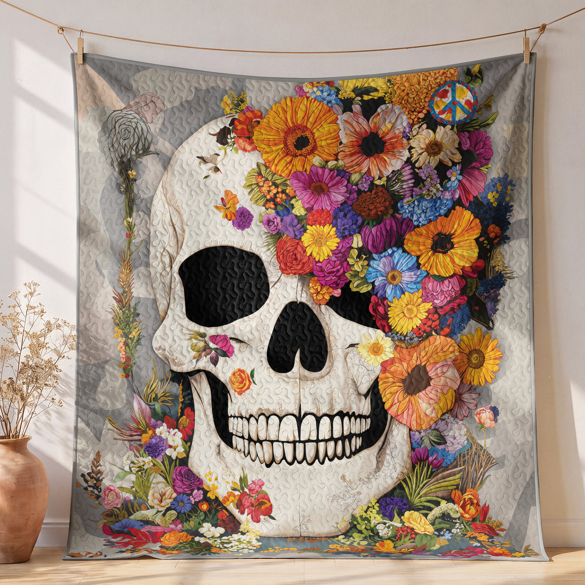 Shineful Quilt 3-Piece Set Skull Blossom