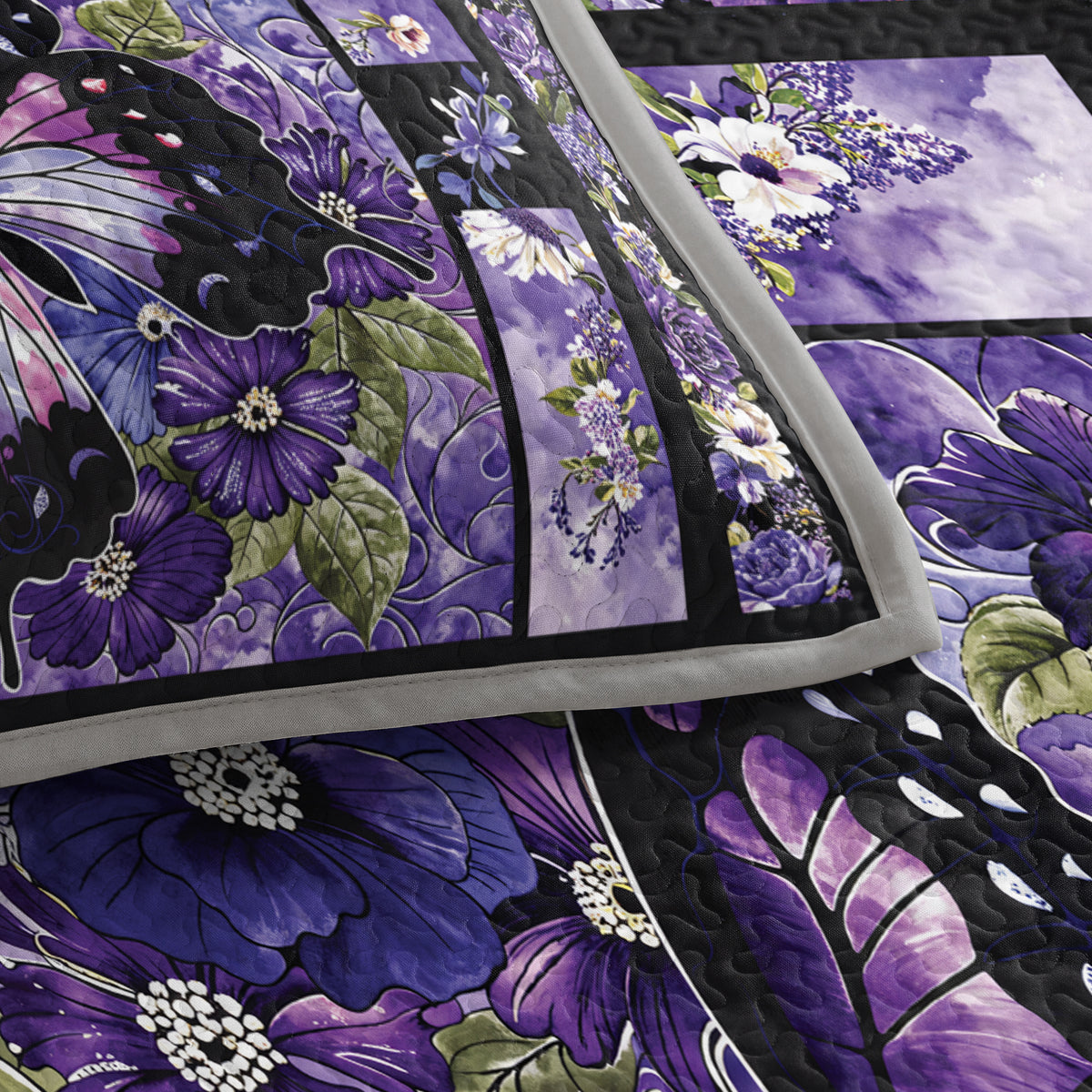 Shineful Quilt 3-Piece Set Gorgeous Purple Butterfly Flowers