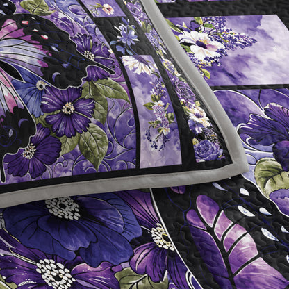 Shineful Quilt 3-Piece Set Gorgeous Purple Butterfly Flowers