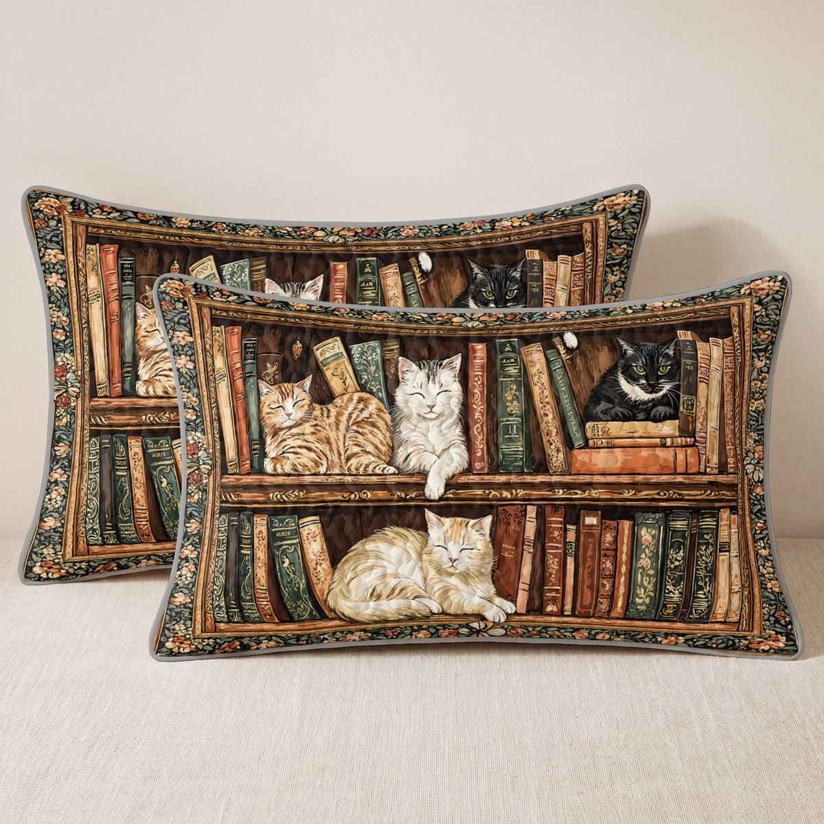 Shineful Quilt 3-Piece Set Book Nook Cats Reading