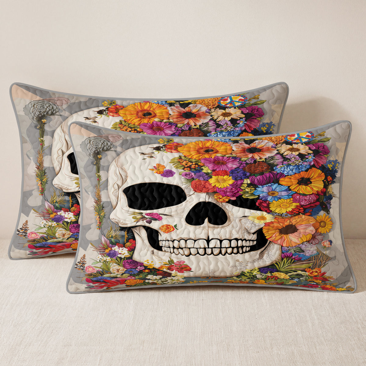 Shineful Quilt 3-Piece Set Skull Blossom