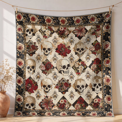 Shineful Quilt 3-Piece Set Elegent Skull Roses