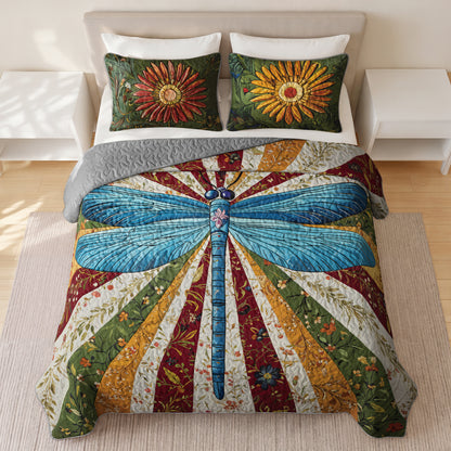 Shineful Quilt 3-Piece Set Dragonfly Bloom