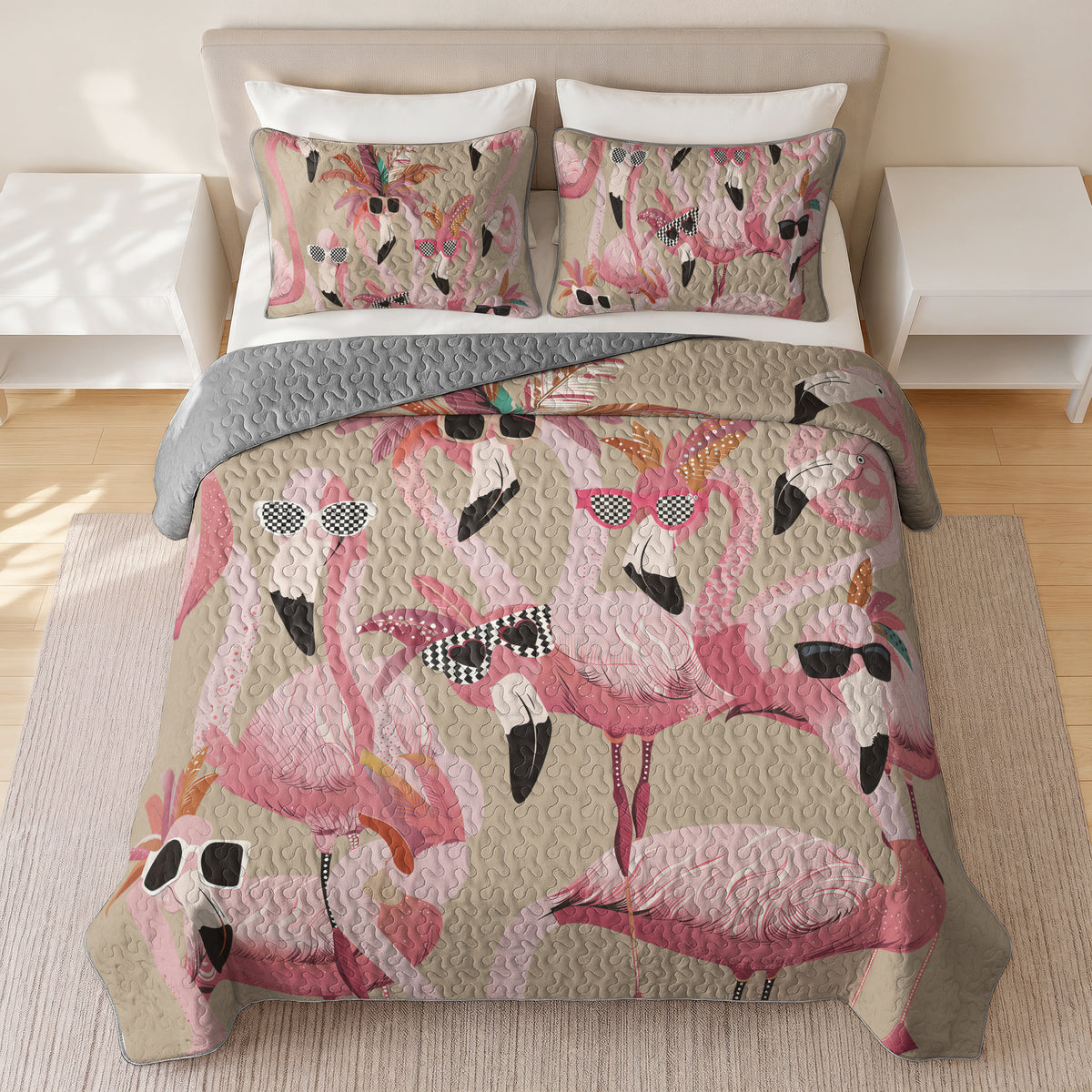 Shineful Quilt 3-Piece Set Funky Flamingo