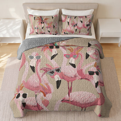 Shineful Quilt 3-Piece Set Funky Flamingo