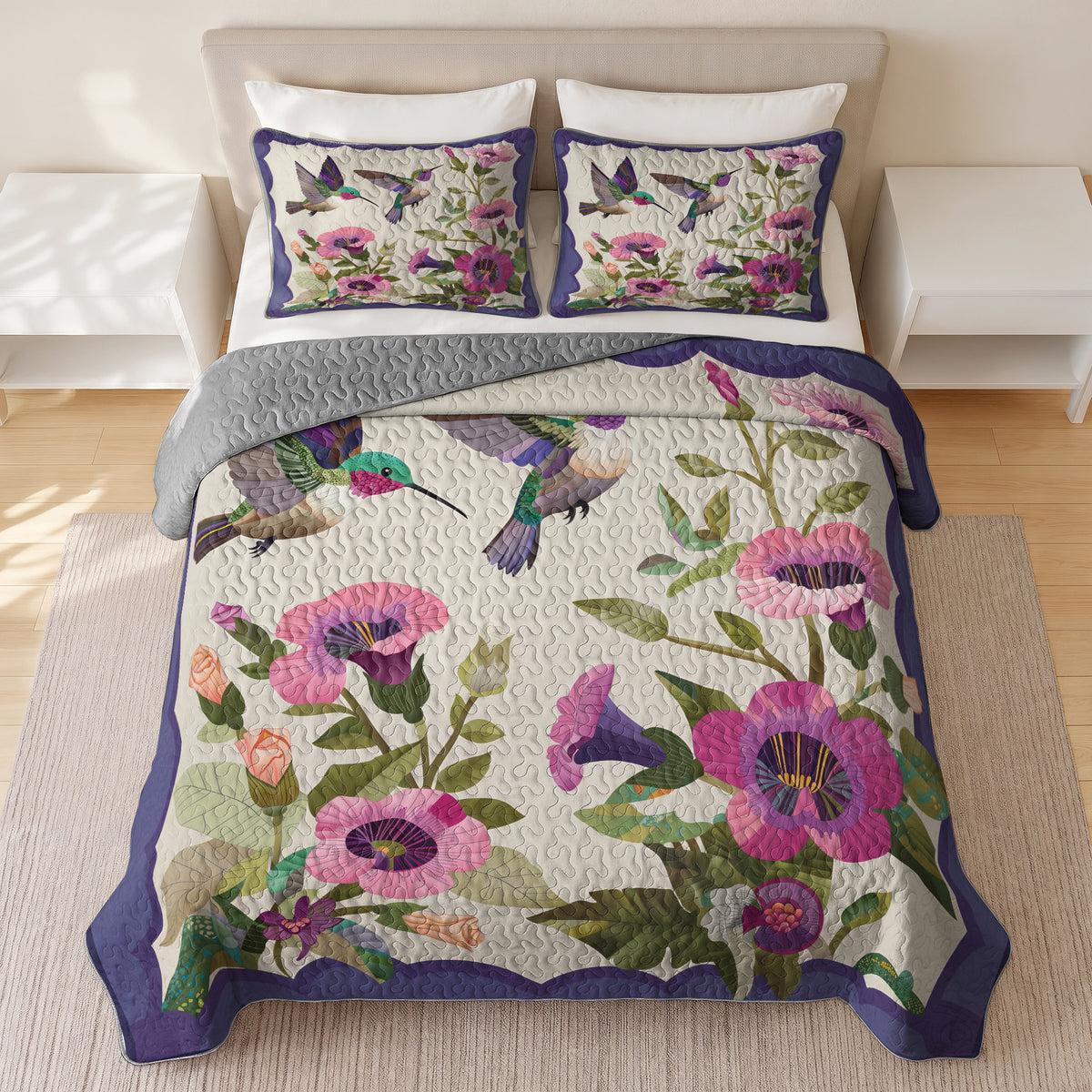 Shineful Quilt 3-Piece Set Hummingbird Garden