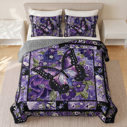 Shineful Quilt 3-Piece Set Gorgeous Purple Butterfly Flowers