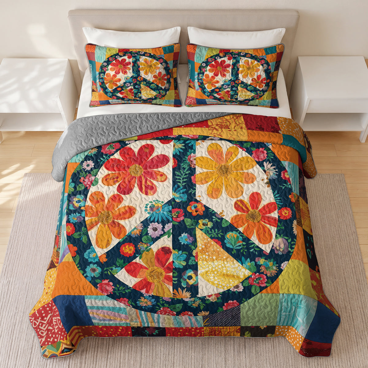 Shineful Quilt 3-Piece Set Flower Peace
