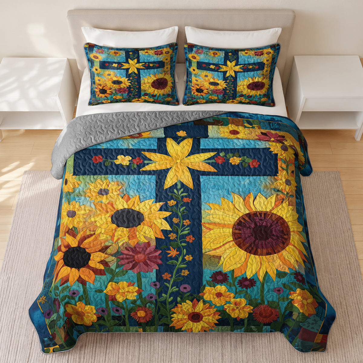 Shineful  Quilt 3-Piece Set Sunflower Cross