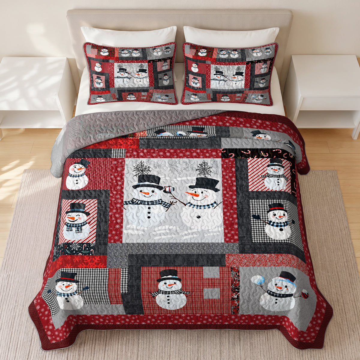 Shineful Quilt 3-Piece Set Playful Snowmen