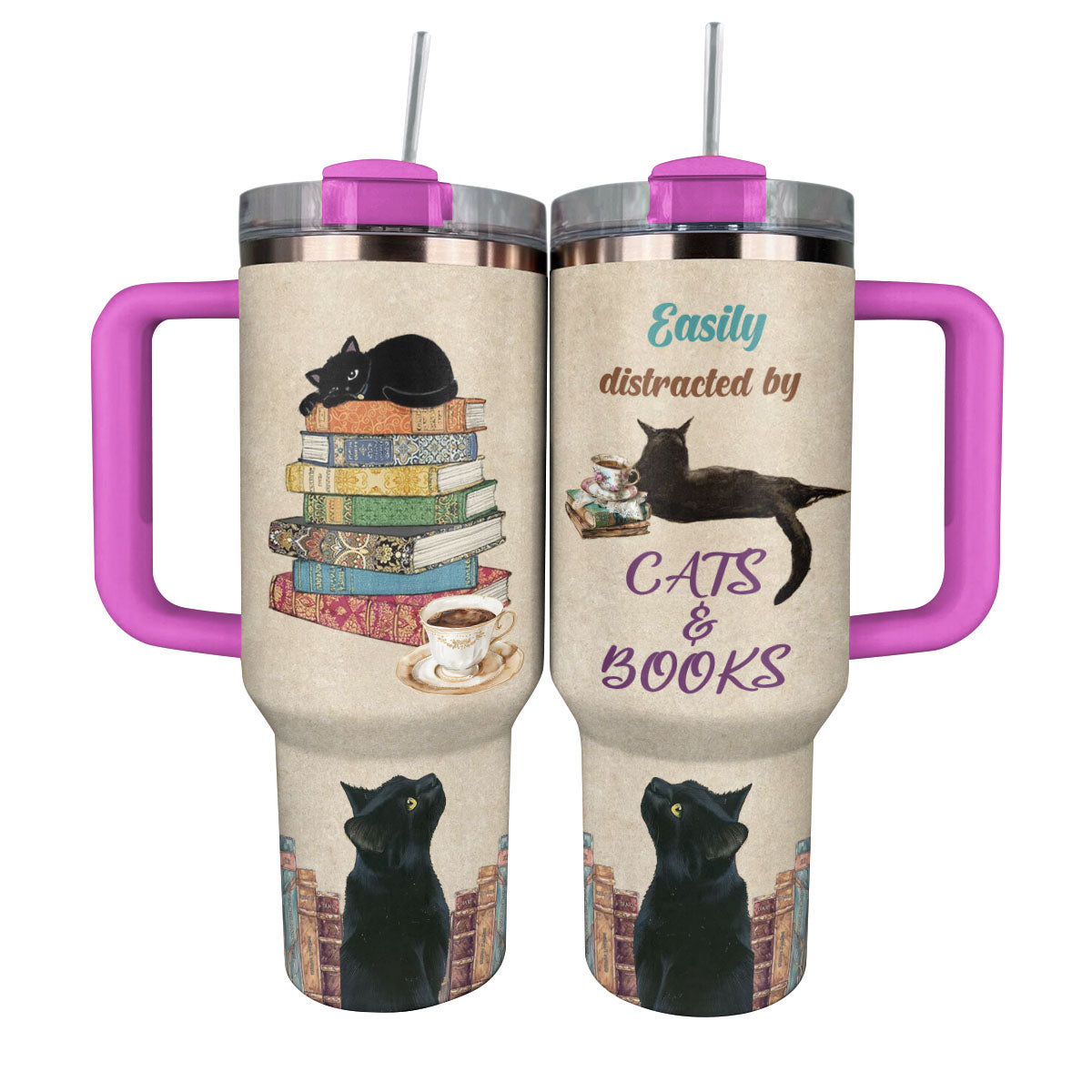 Shineful Tumbler Easily Distracted By Cats And Books