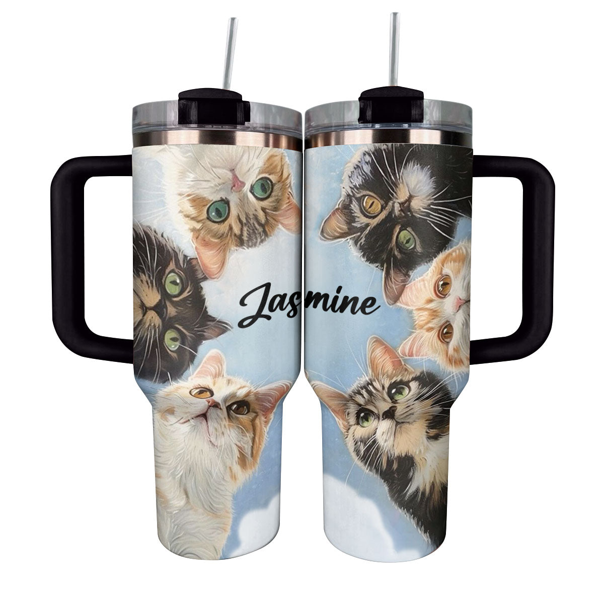 Shineful Tumbler Persionalized Curious Cats