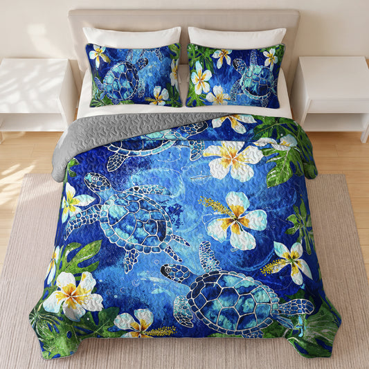 Shineful Quilt 3-Piece Set Tropical Sea Turtle Paradise