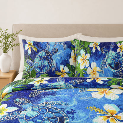 Shineful Quilt 3-Piece Set Tropical Sea Turtle Paradise