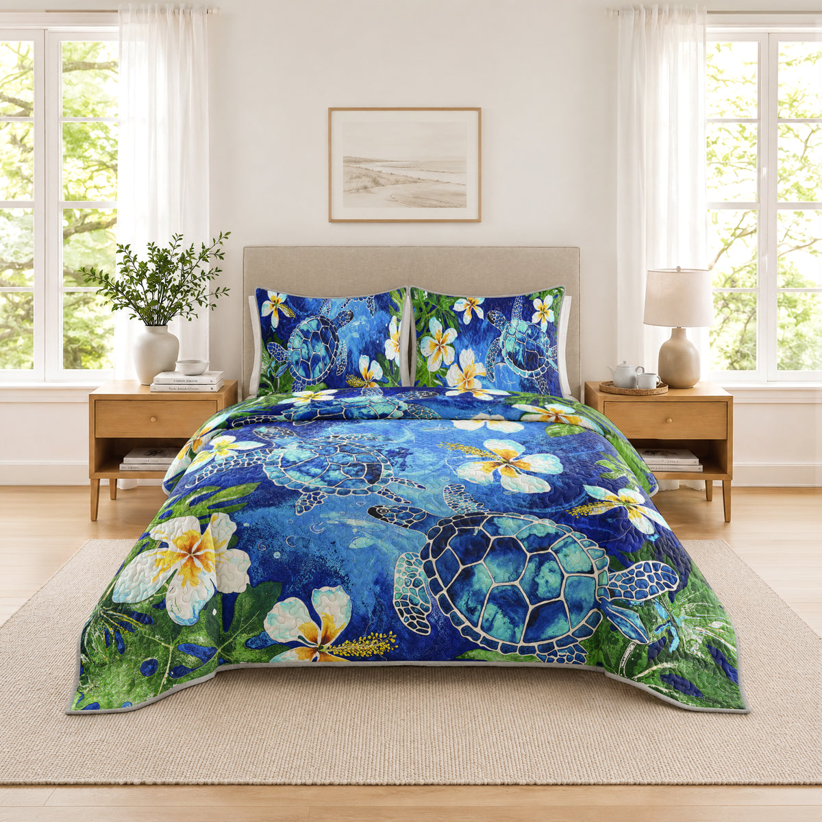 Shineful Quilt 3-Piece Set Tropical Sea Turtle Paradise