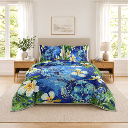 Shineful Quilt 3-Piece Set Tropical Sea Turtle Paradise