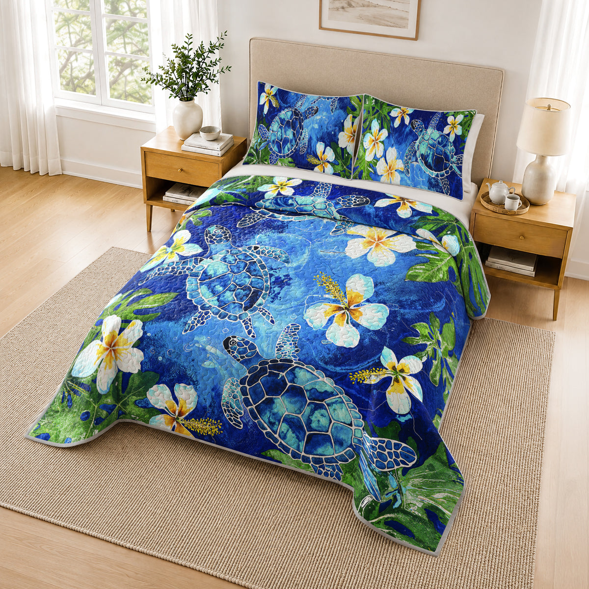 Shineful Quilt 3-Piece Set Tropical Sea Turtle Paradise