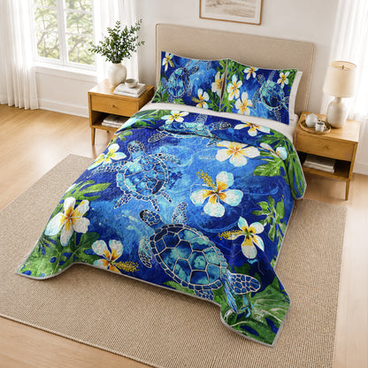 Shineful Quilt 3-Piece Set Tropical Sea Turtle Paradise