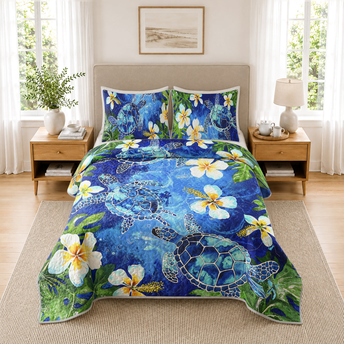 Shineful Quilt 3-Piece Set Tropical Sea Turtle Paradise