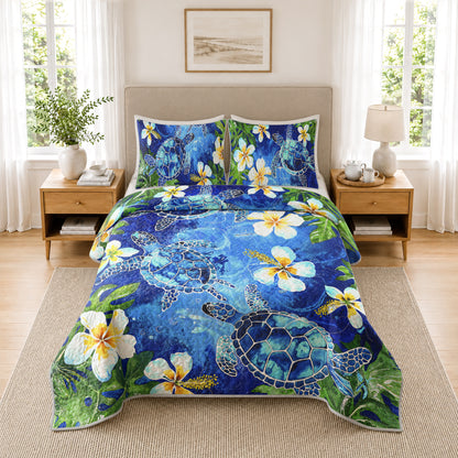 Shineful Quilt 3-Piece Set Tropical Sea Turtle Paradise