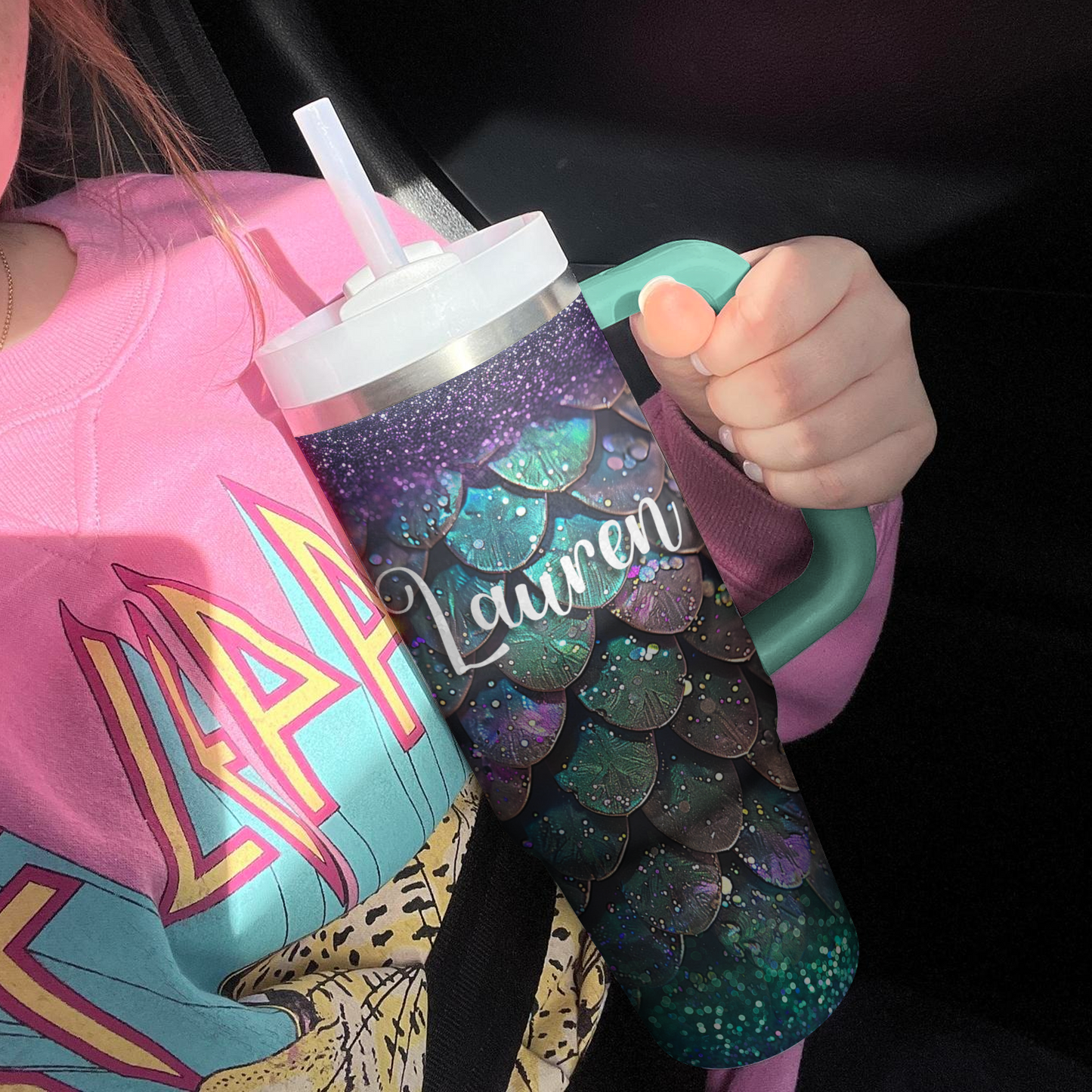 Shineful Glossy Personalized Tumbler Mesmerizing Teal And Purple Dragon Scale