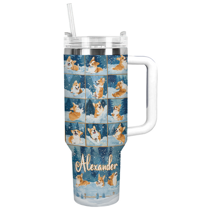 Shineful Personalized Tumbler Corgi Winter Wonderland