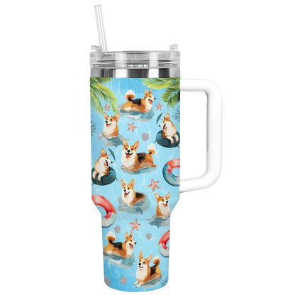 Shineful Tumbler Corgi Beach Party