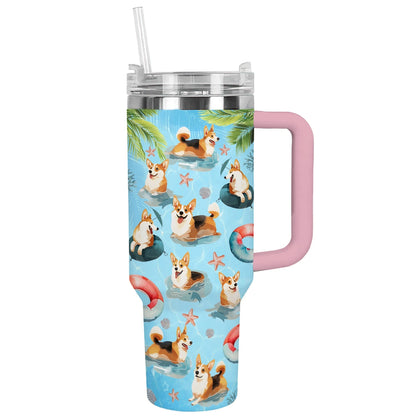 Shineful Tumbler Corgi Beach Party