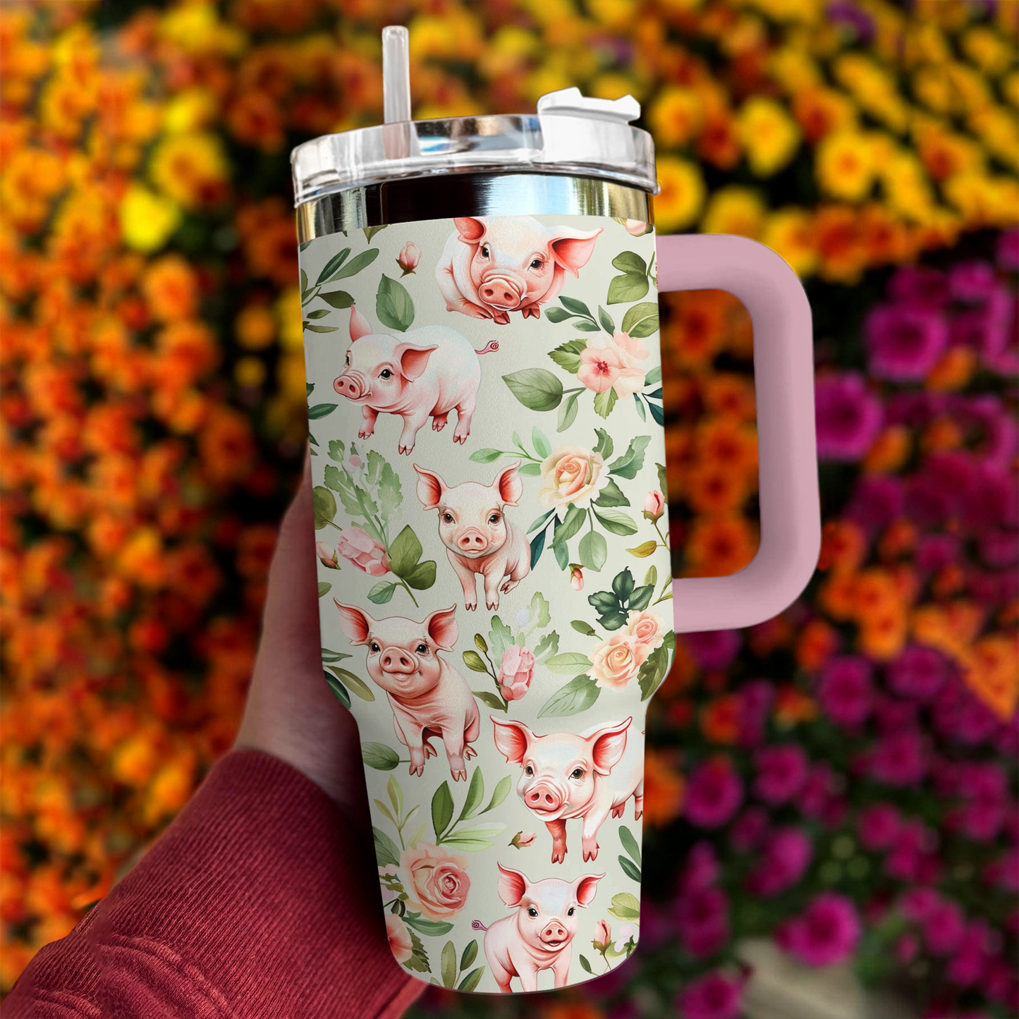 Shineful Tumbler Piglet Green Roses