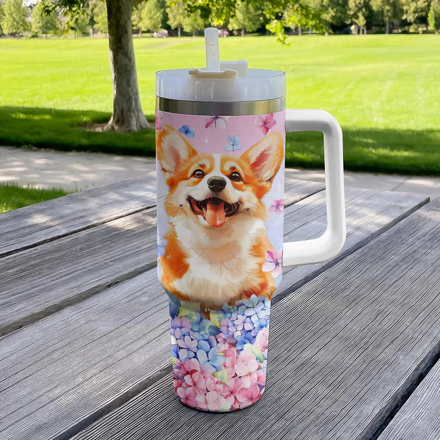 Shineful Tumbler Delight Hydrangea Corgi