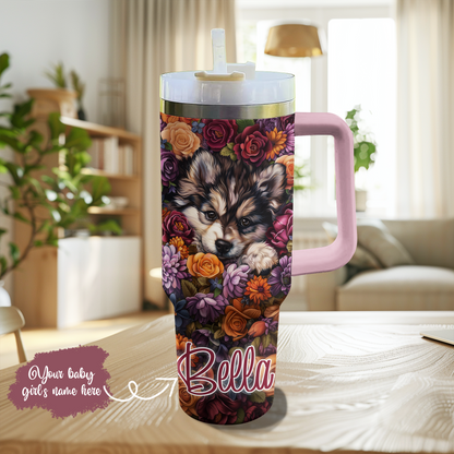 Shineful Personalized Tumbler Cute Floral Pomsky