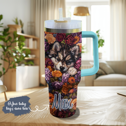 Shineful Personalized Tumbler Cute Floral Pomsky