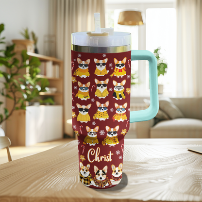 Shineful Personalized Tumbler Cozy Yellow Corgi