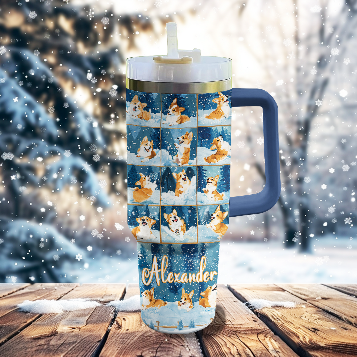 Shineful Personalized Tumbler Corgi Winter Wonderland