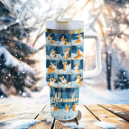 Shineful Personalized Tumbler Corgi Winter Wonderland