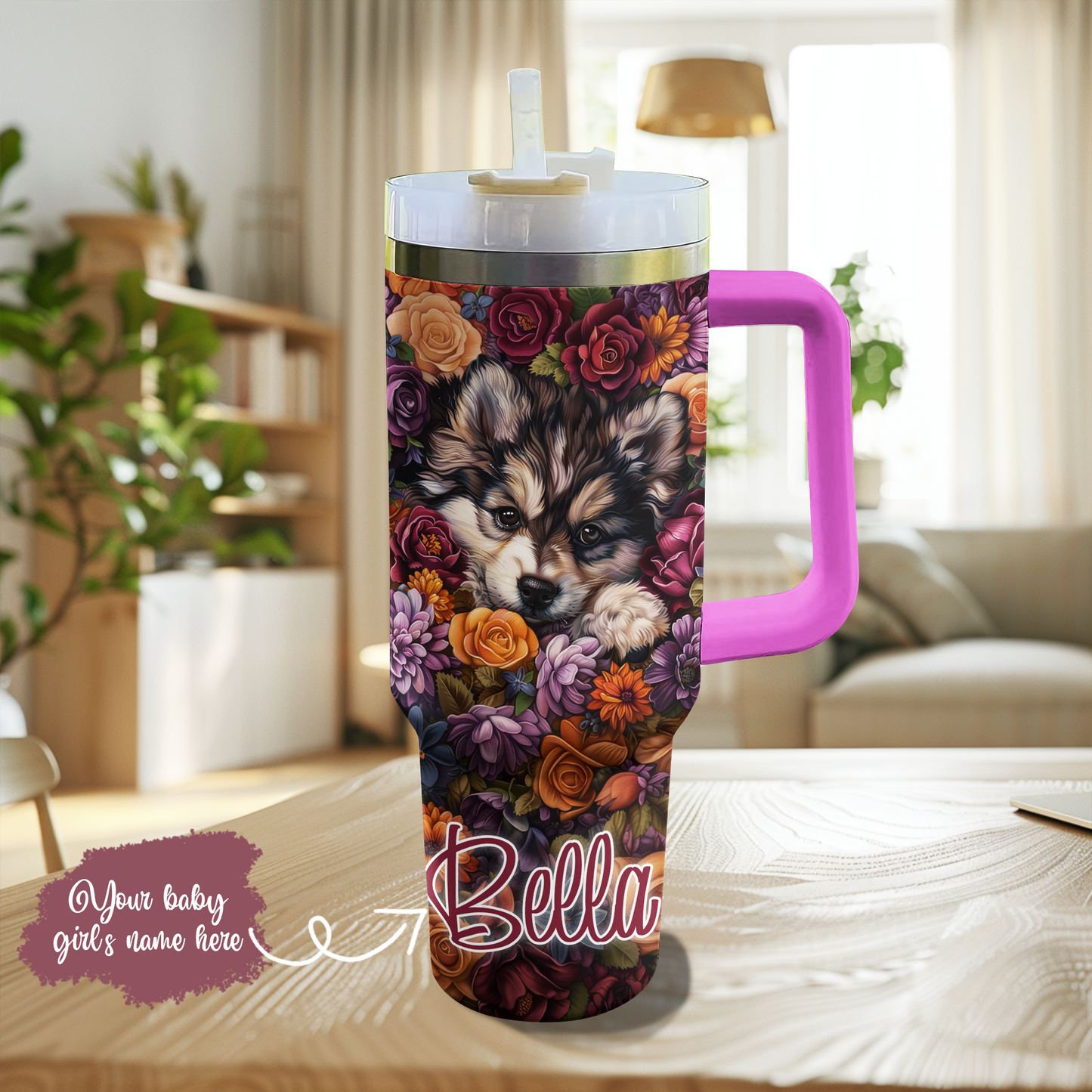 Shineful Personalized Tumbler Cute Floral Pomsky