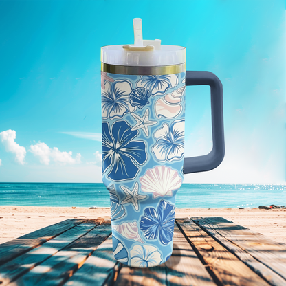 Shineful Tumbler Aqua Blue Seaside Hibiscus Haven