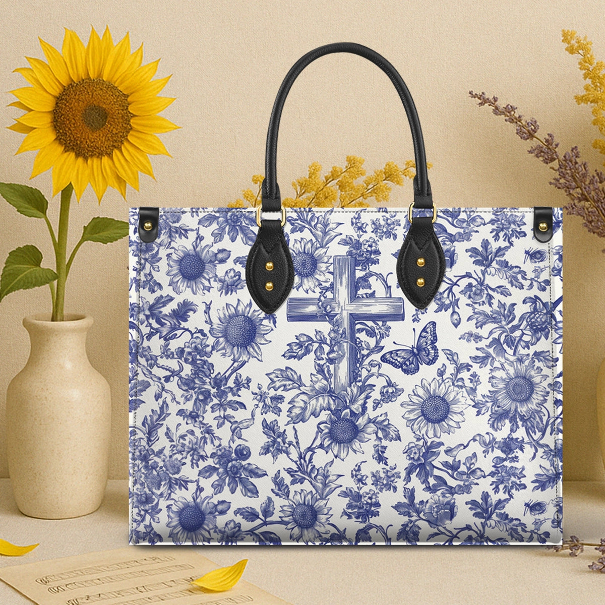 Shineful Leather Bag Sunflower & Cross Blessing