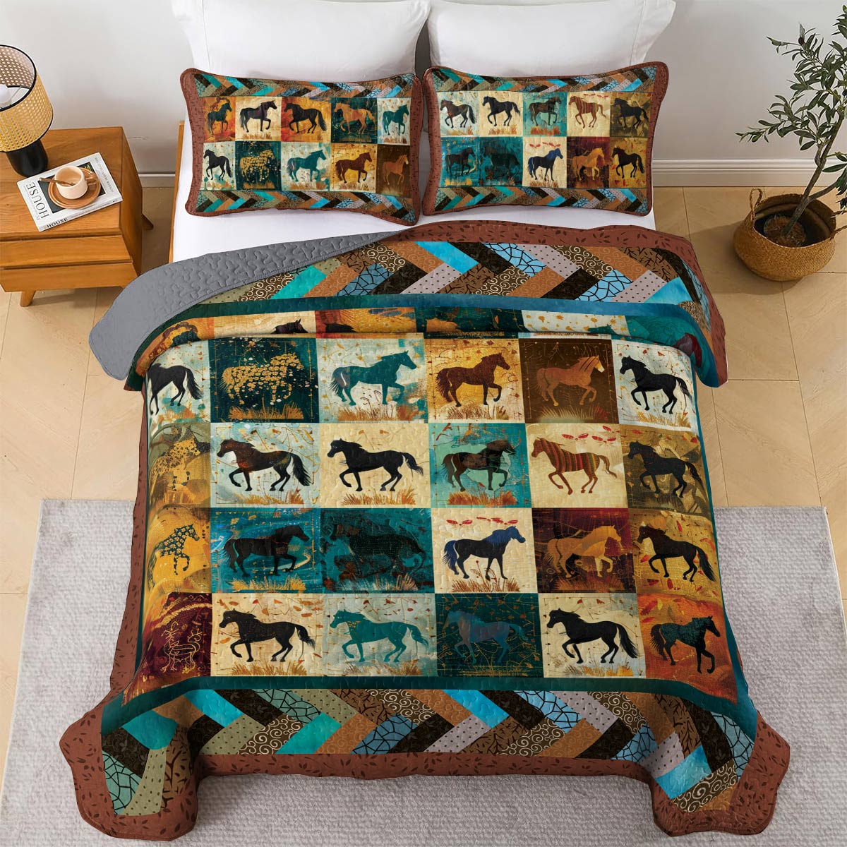 Shineful All Season Quilt 3-Piece Set Vintage Horse