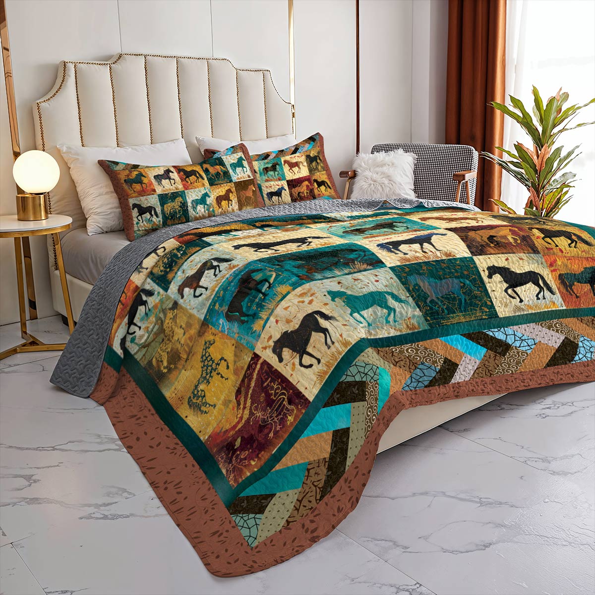 Shineful All Season Quilt 3-Piece Set Vintage Horse