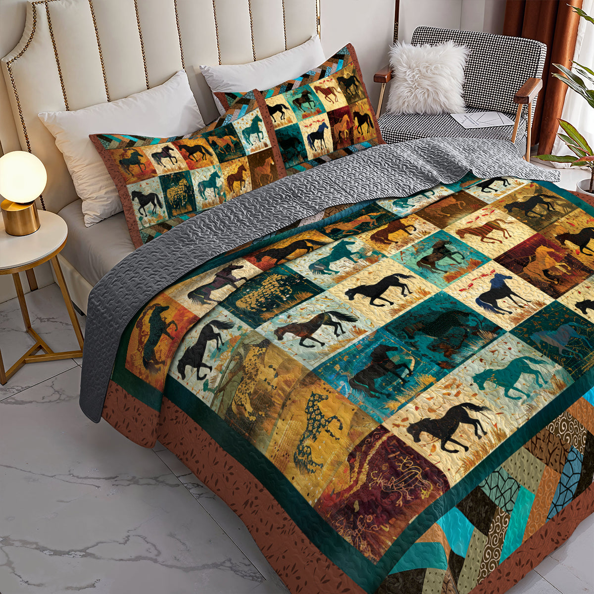 Shineful All Season Quilt 3-Piece Set Vintage Horse