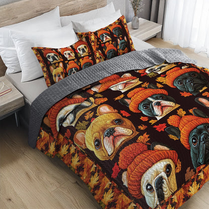 Shineful All Season Quilt 3-Piece Set - French Bulldog Fall Foliage
